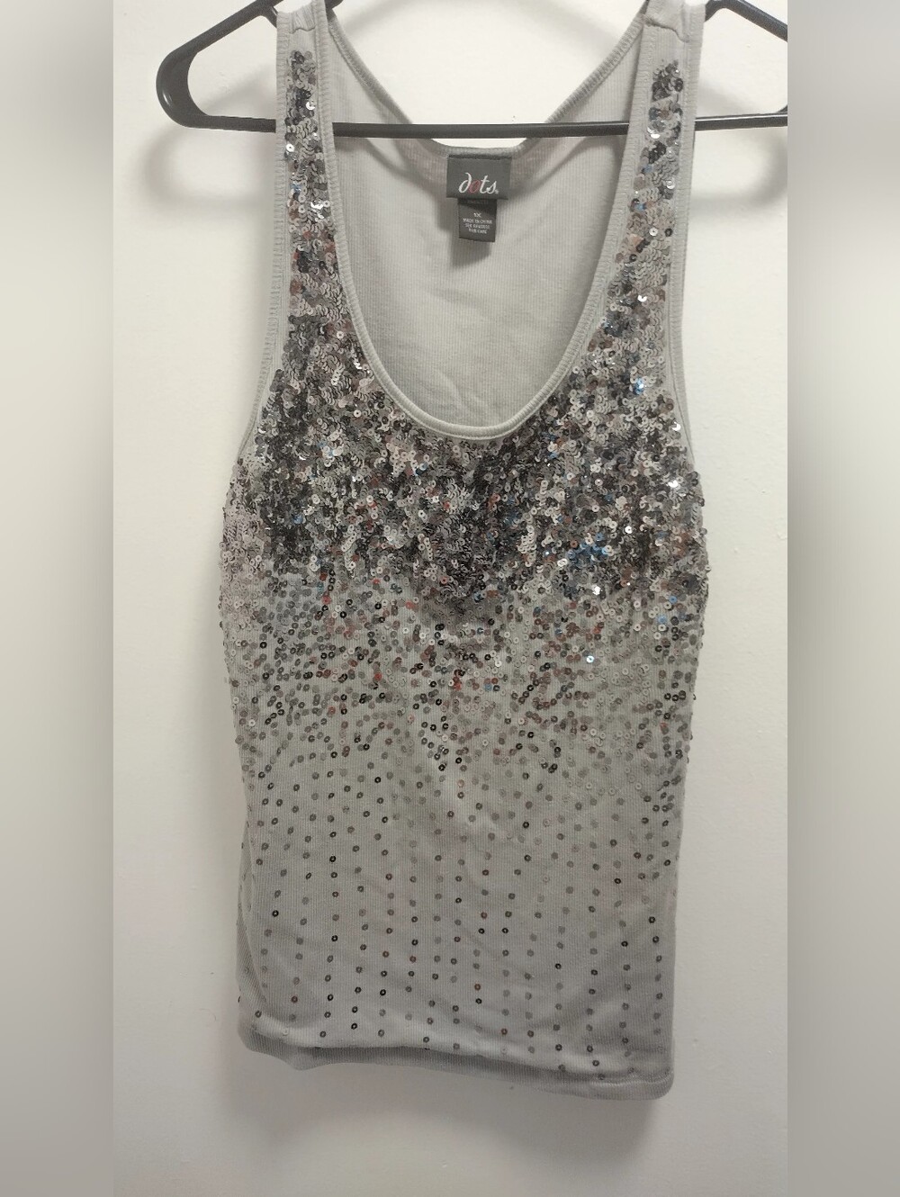Light Gray Sequin Tank Top - Women's Embellished Scoop Neck Size 1X